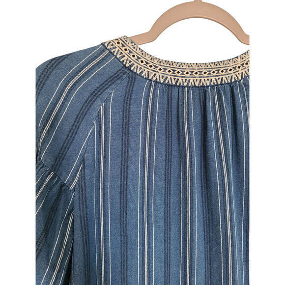 Massimo Dutti Blue Chambray Denim Embroidered 3/4 Sleeve Blouse Top Size Small - Picture 6 of 6